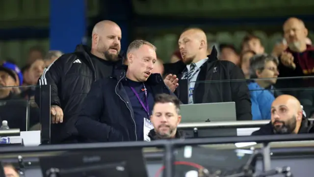 Leicester City Manager Steve Cooper takes his seat in the stand while serving a touch line ban ahead of the Premier League match between Ipswich Town and Leicester City at Portman Road