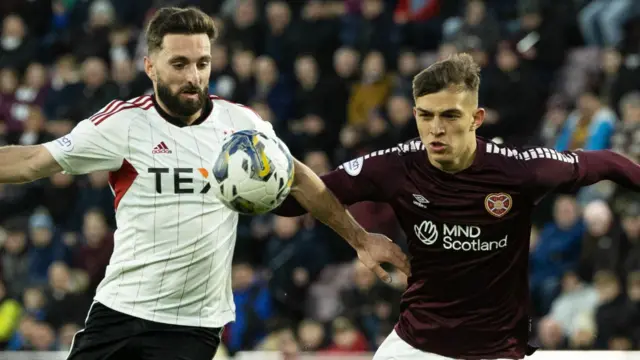 Aberdeen’s Graeme Shinnie and Hearts’ Kenneth Vargas