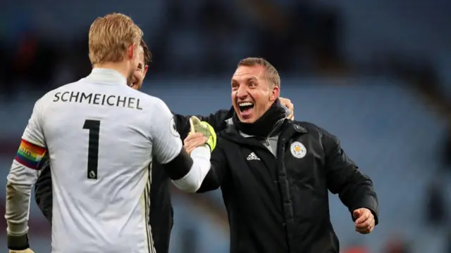 Kasper Schmeichel and Brendan Rodgers