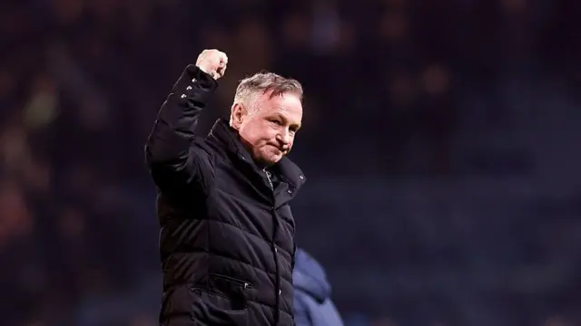 Blackburn manager Michael O'Neill punches the air on the touchline after his side's win over Preston North End