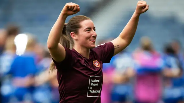 Hearts' Kathleen McGovern celebrates at full time during a Scottish Gas Women's Scottish Cup Semi-Final match between Spartans and Heart of Midlothian