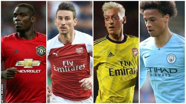 Paul Pogba, Laurent Koscielny, Mesut Ozil and Leroy Sane