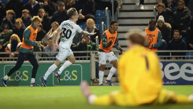 Ethan Galbraith celebrates scoring at Portsmouth 