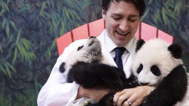 Justin Trudeau with the newly named pandas