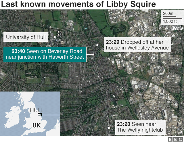 A map of Libby Squire's last known movement