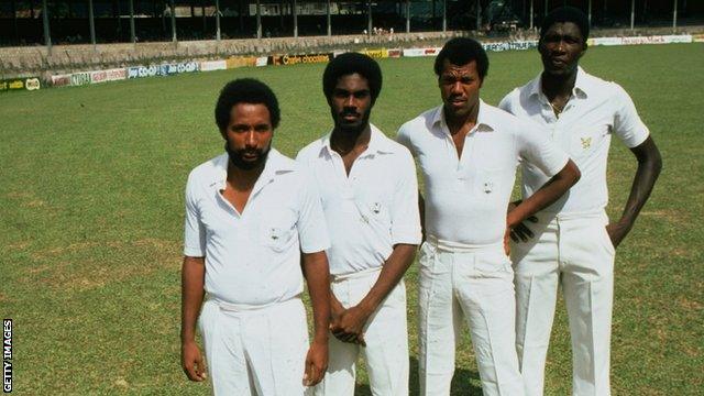 (l-r) Andy Roberts, Michael Holding, Colin Croft and Joel Garner