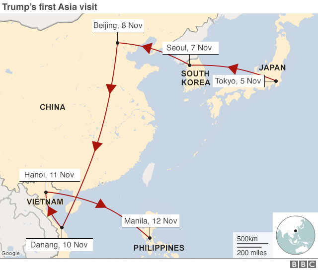 Map of Trup's tour of Asia