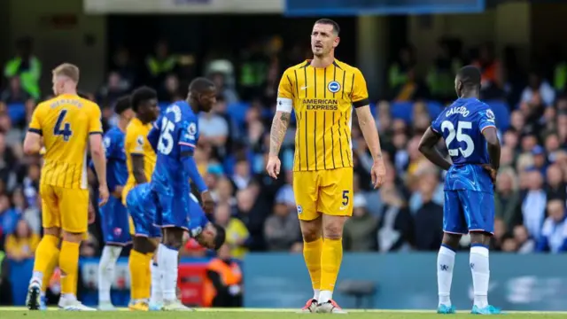 Brighton captain Lewis Dunk in the Premier League match against Chelsea