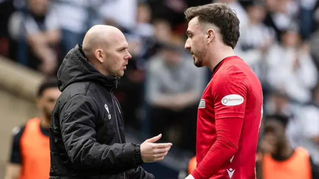 St Mirren manager Craig McLeish with goalkeeper Ryan Mullen