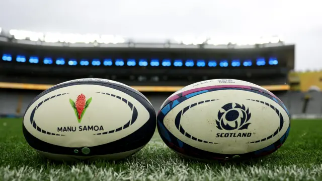 Samoa and Scotland rugby balls