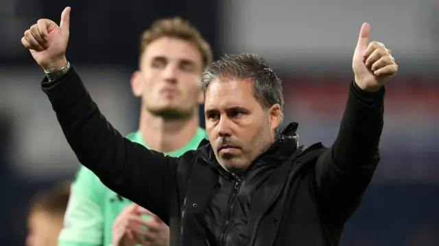 Leicester boss Marti Cifuentes gives two thumbs up after his side drew at West Brom