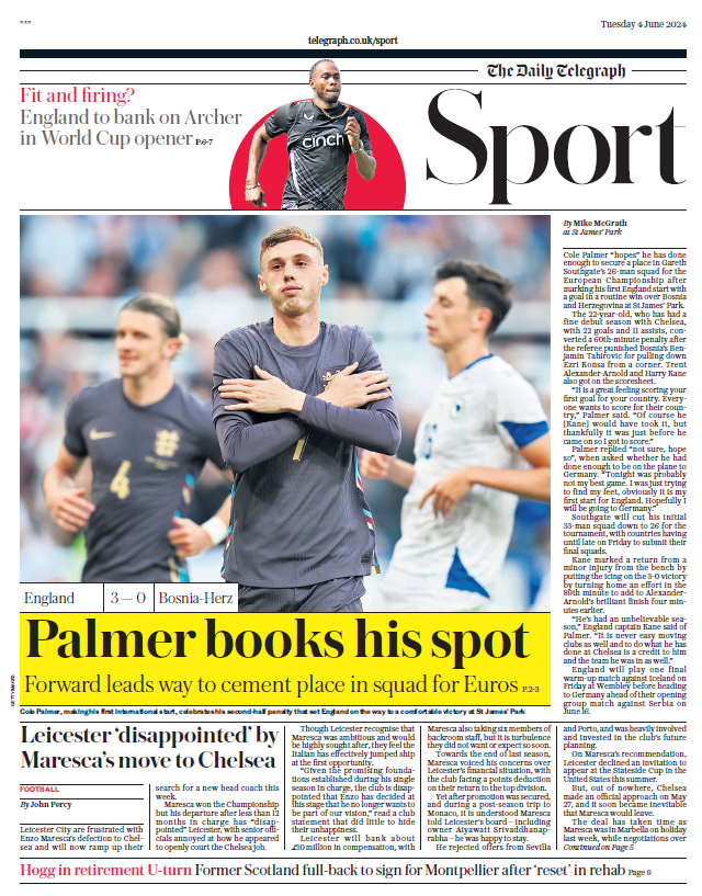 The sport section of the Daily Telegraph