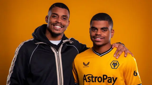 Mario Lemina and Noha Lemina pose together after Noha signs for Wolves