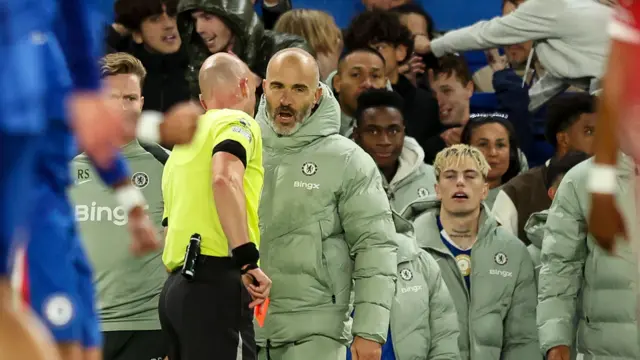 Enzo Maresca is given a red card by referee Anthony Taylor
