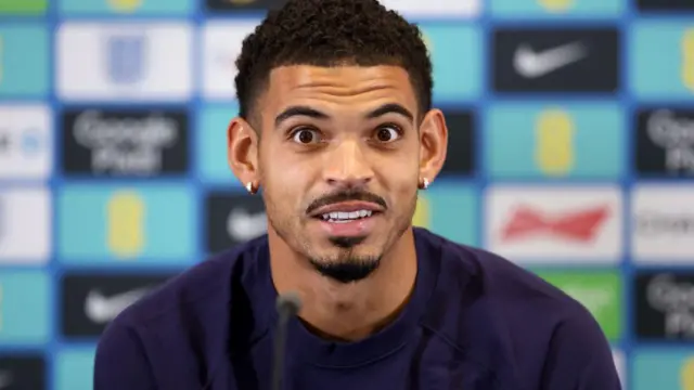 Morgan Gibbs-White at an England press conference