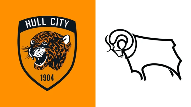 Side-by-side of Hull City and Derby County club badges