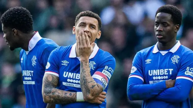 Rangers' James Tavernier and Djeidi Gassama contemplate their missed penalties