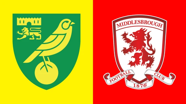 Side-by-side of Norwich City and Middlesbrough club badges