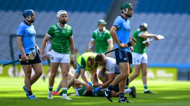 Dublin's Chris Crummey makes his way off following his red card against Limerick