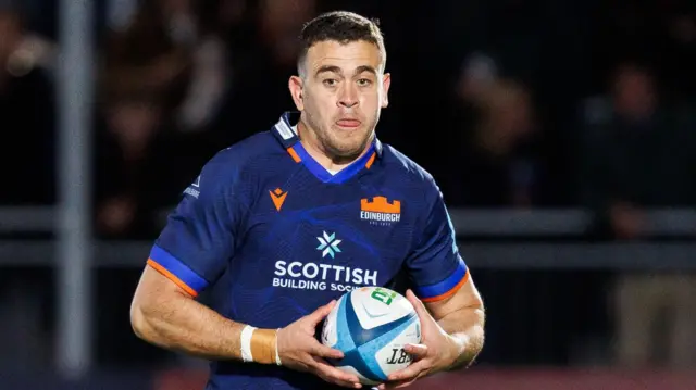  Edinburgh's Emiliano Boffelli in action during a Pre-Season friendly match between Edinburgh Rugby and Gloucester at Hive Stadium, on September 13, 2024