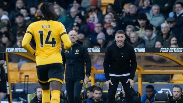 Rob Edwards on the touchline at Molineux 
