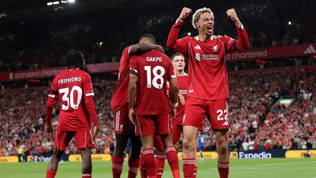 Hugo Ekitike celebrates scoring for Liverpool against Bournemouth
