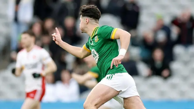 Aaron Lynch celebrates scoring a goal for Meath against Tyrone at Croke Park