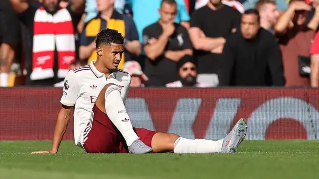 William Saliba went down in the 5th minute with an ankle injury.