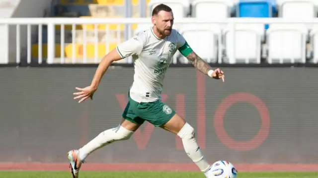 Hibernian's Martin Boyle in action during a UEFA Conference League Second Qualifying Round First Leg match between KF Malisheva and Hibernian at Fadil Vokrri Stadium, on July 23, 2026 in Pristina, Kosovo