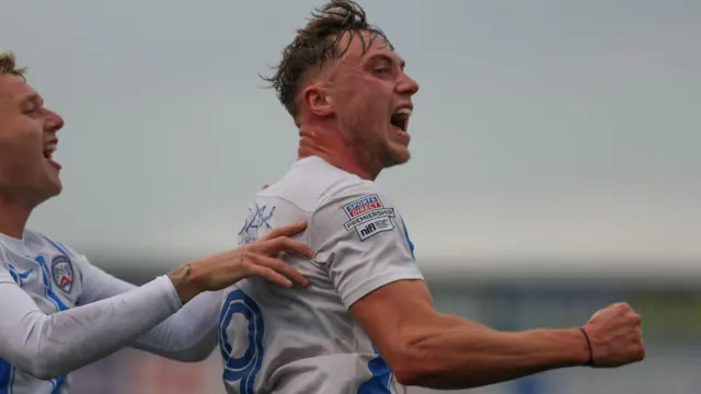 Matthew Shevlin celebrating scoring against Dungannon Swifts