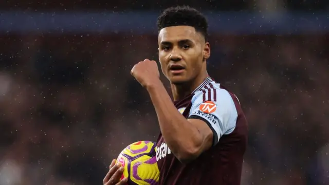 Aston Villa striker Ollie Watkins celebrates scoring.