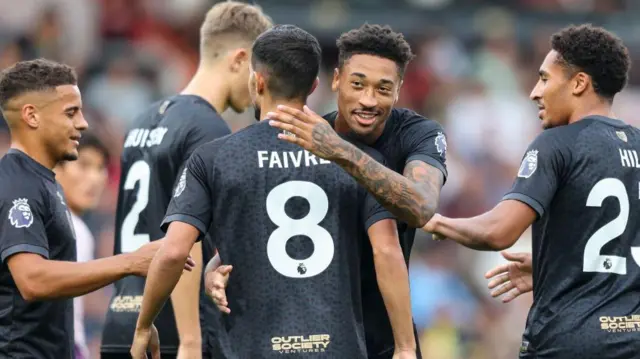 Daniel Jebbison is congratulated by his team-mates