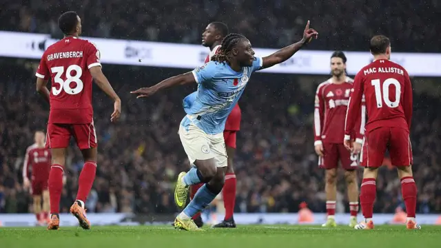 Jeremy Doku of Manchester City celebrates