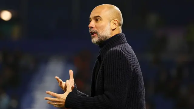 Pep Guardiola, Manager of Manchester City, reacts prior to the Premier League match between Brighton & Hove Albion FC and Manchester City FC at Amex Stadium