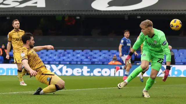 Blackburn's Eiran Cashin scores an own goal for Blackburn Rovers at Ipswich Town