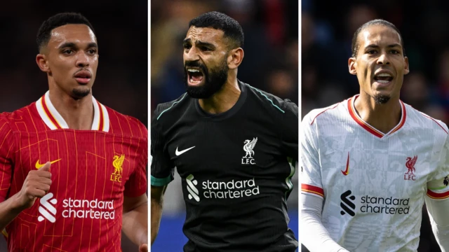 Split image of Trent Alexander-Arnold, Mohamed Salah and Virgil van Dijk