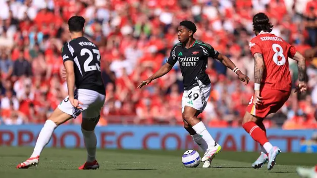 Myles Lewis-Skelly playing for Arsenal