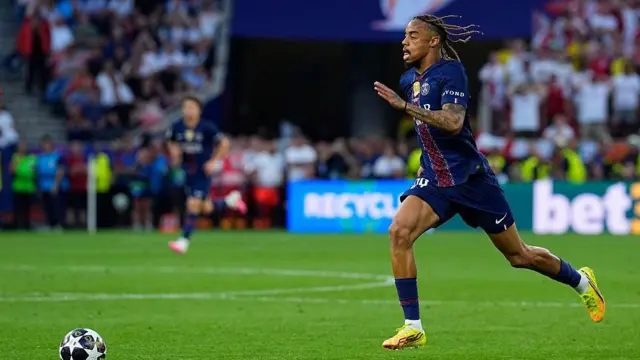 Bradley Barcola of Paris St-Germain in action