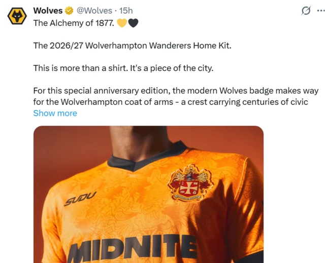 A tweet shows Wolves' new home shirt