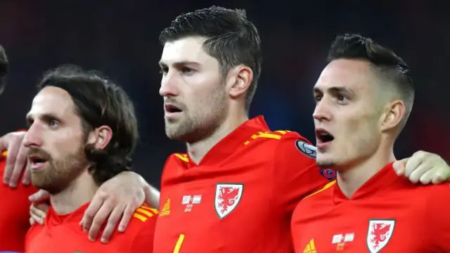 Joe Allen, Ben Davies and Connor Roberts line up for Wales 