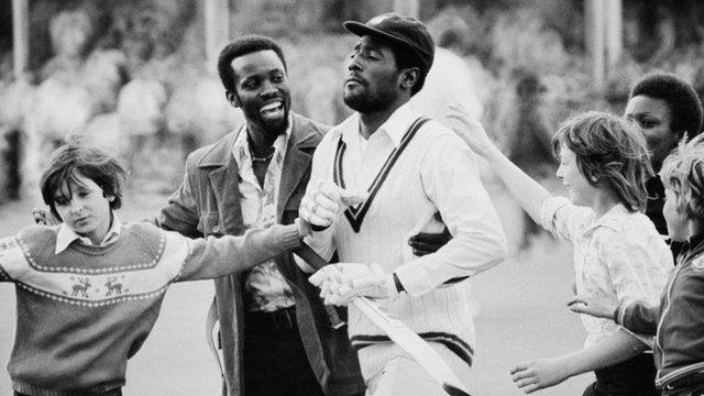 West Indies' Viv Richards is surrounded by fans while playing against England