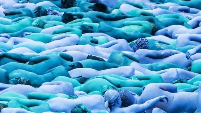 People taking part in Spencer Tunick's installation in Hull