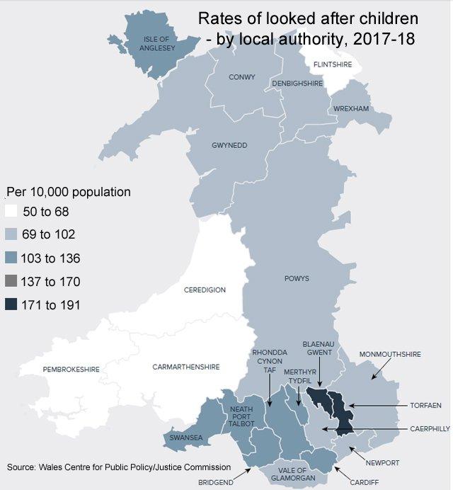 Map of children in care rate