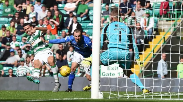 Tom Rogic scores for Celtic against St Johnstone