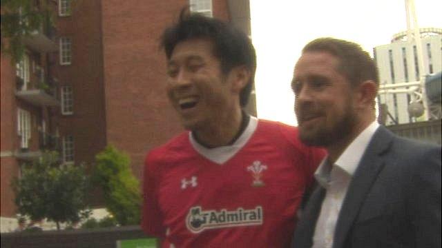 Rugby fan with Shane Williams