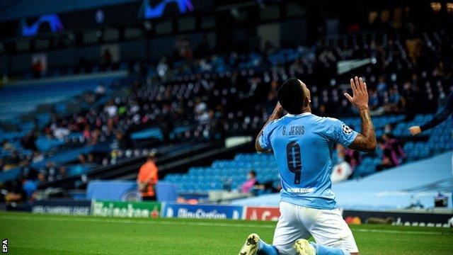 Gabriel Jesus celebrates scoring for Manchester City against Real Madrid in the Champions League