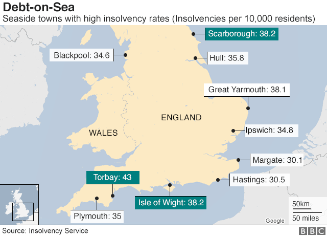 map of seaside towns with highest insolvency rates