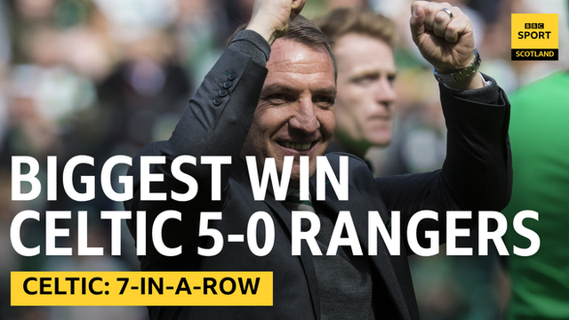 Celtic's biggest winning margin in the league was the 5-0 win over Rangers that clinched the title