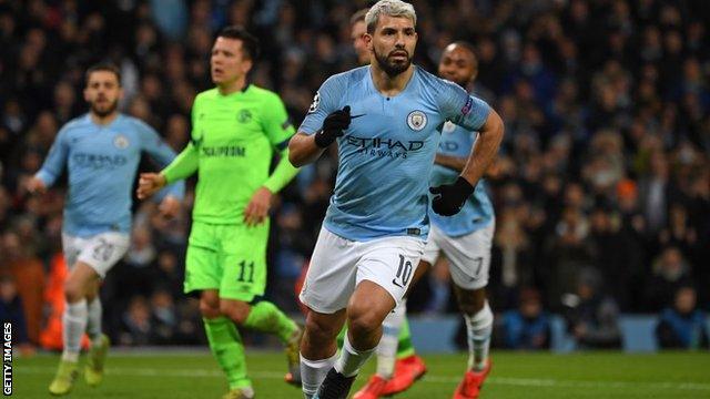 Manchester City striker Sergio Aguero celebrating