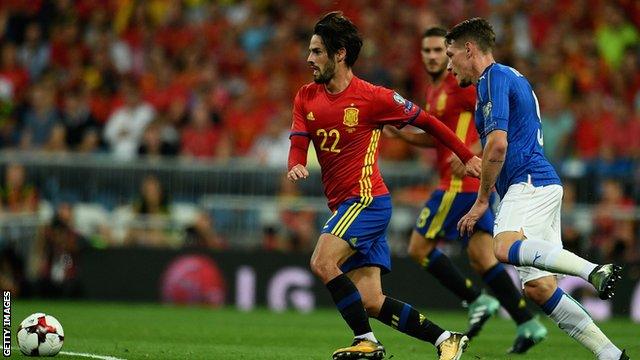 Isco scored two goals in Spain's 3-0 win over Italy in February